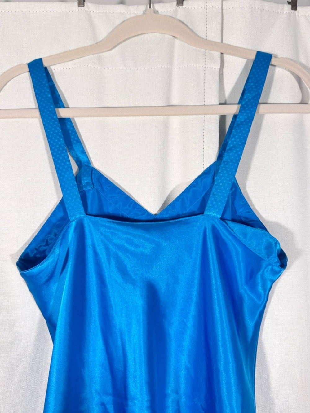 Vintage Blue Satin Slip Dress w/ Polka Dot Straps - Picture 4 of 7